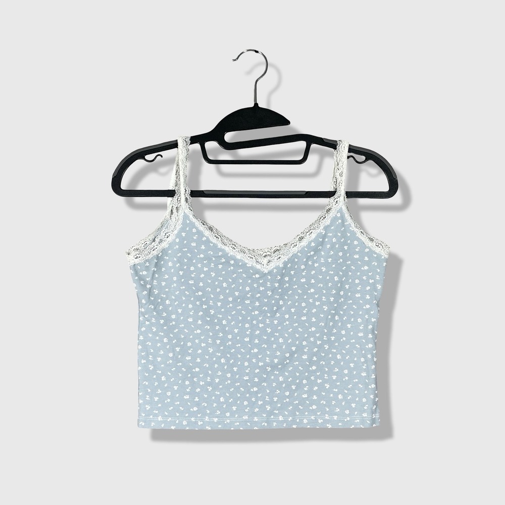 Brandy Melville Cami Tank Women One Size Blue Floral Coquette Cottagecore Y2K